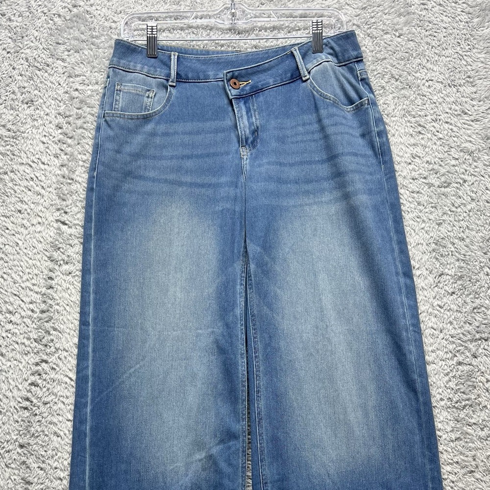 Halara Asymetrical Wide Leg Jeans Small Tall Blue Stretch Faded Baggy - Picture 3 of 13